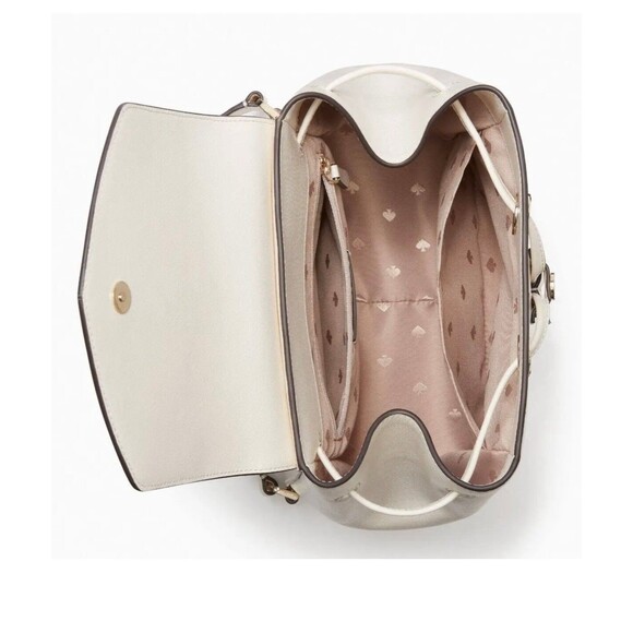 New Kate Spade Lizzie Saffiano Leather Medium Flap Backpack Parchment - Picture 4 of 4